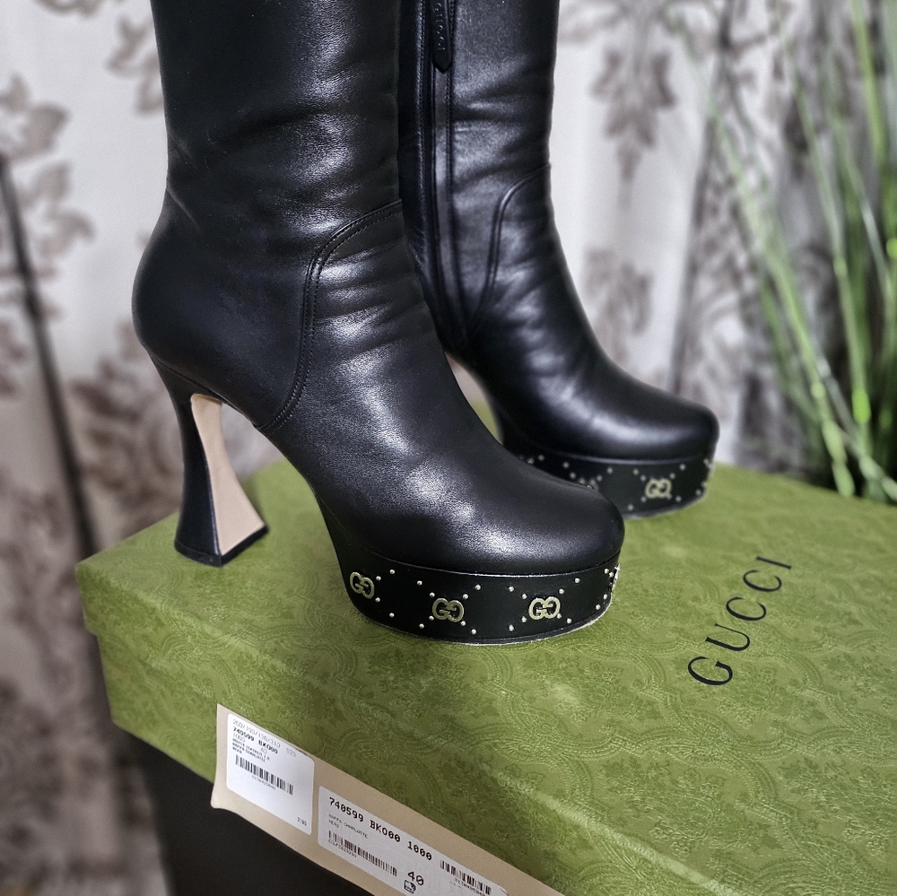 Authentic Gucci Charlotte Platform Leather Boots